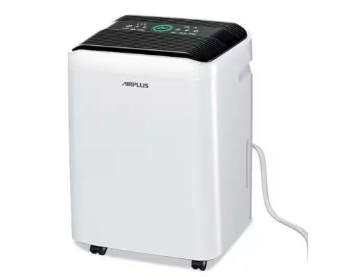 Airplus 50 pt. 4,500 sq. ft. Dehumidifier for Basement in White with Drain Hose, Bucket, Continous Run, Ionizer, Quier Cloth Dry - Missing Wheels