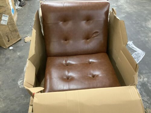 Signature DESIGN BY ASHLEY Sidewinder Brown Faux Leather Side Chair with Tufted Cushions - Damage on Seat