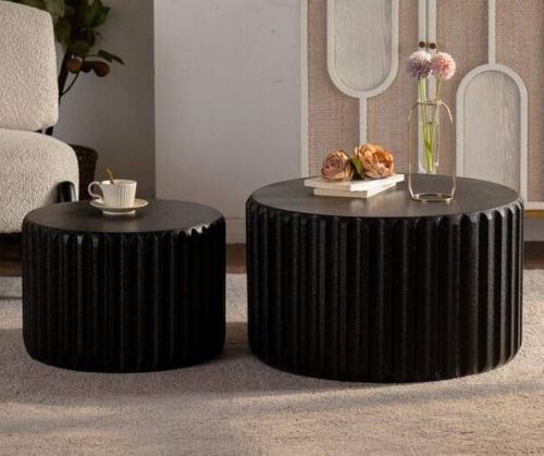 Noble House Elul 26.77 in. Black Round Wood Coffee Table with 2-Pieces, Nesting Design