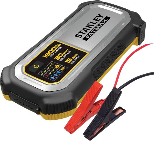 Stanley LJ18FC 1800 Amp Lithium Jump Starter with Case Portable Power Station with USB-A (15W) and USB-C PD (30W)