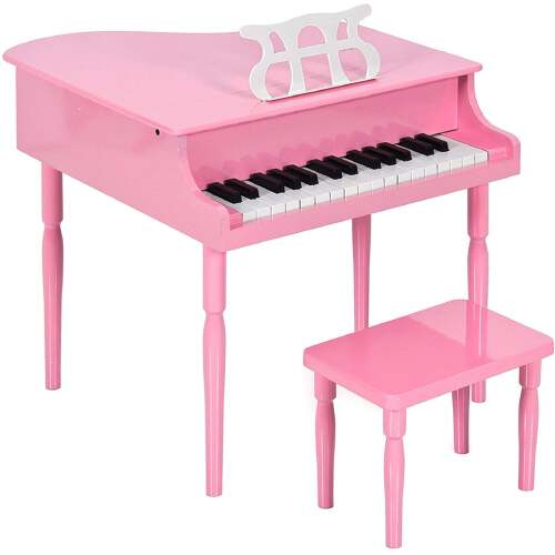 Kids Mini Wooden Grand Piano w/ Lid, Bench, Music Rack, Song Book, Stickers