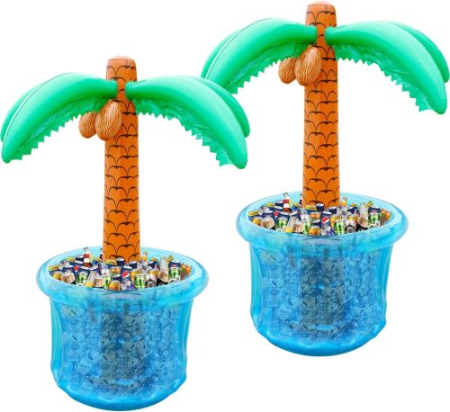 PARENTSWELL 63" Drink Cooler for Parties, 2 Pack Inflatable Palm Tree Ice Bucket for BBQ, Picnic, Pool Party, Bachelorette Supplies, Floating Cooler for Hawaiian Luau Tropical Summer Party Decorations