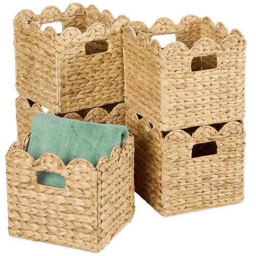 Scalloped 10.5 x 10.5in Hyacinth Storage Basket Set of 5