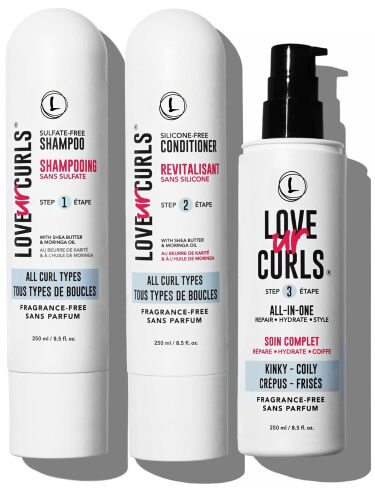 Love Ur Curls Curly Hair Products, Hydrating 3 Step Set, Fragrance Free