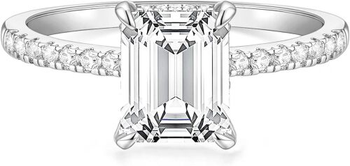 TIGRADE 3CT Engagement Ring for Women Emerald Cut Cubic Zirconia Wedding Band CZ Promise Wedding Ring