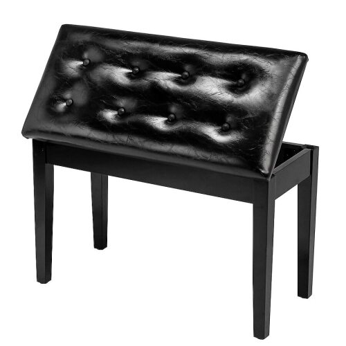 VINGLI Wooden Double Piano Bench with Storage and Thick Cushion Black