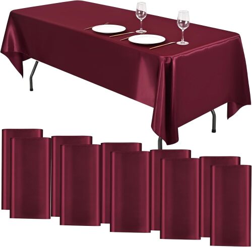 YMHPRIDE 10 Packs Satin Tablecloth 108 x 57 inch Burgundy Rectangular Tablecloths, Overlay Satin Table Cover Bright Silk Tablecloth Smooth Fabric Table Decoration for Wedding Party Banquet Events