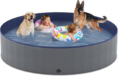 Niubya Foldable Dog Pool, Collapsible Plastic Dog Swimming Pool, 72x12in