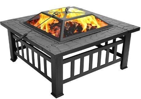 VINGLI 32in Wood Fire Pit with Mesh Lid and Fire Poker, Portable Outdoor Fireplace Burning FirePit for Chrismas Backyard Patio Outside Picnic BBQ Party