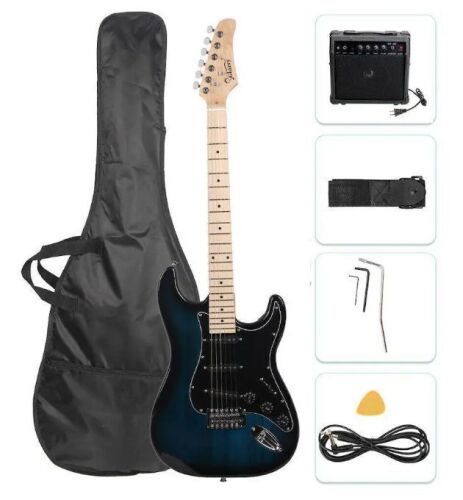 Winado - Full Size Electric Guitar for Music Lover Beginner with 20W Amp and Accessories Pack Guitar Bag (DARK BLUE, 39")