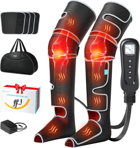 ALLJOY Leg Massager for Circulation and Pain Relief FSA,Gifts for Men Women Leg Massager with Heat and Compression Help with Swelling Edema RLS, 2 Heat 5 Modes 4 Intensity 4 Extender - L1