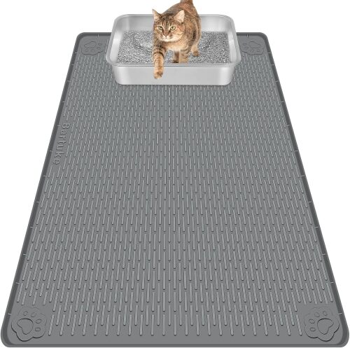 Silicone Cat Litter Mat for Litter Box 40”x28” Large Cat Mat, Dark Grey Waterproof, Non-Slip, Leak-Proof Rug Mat with Lip, Easy to Clean, Extra Large Litter Catcher Mat for Floor