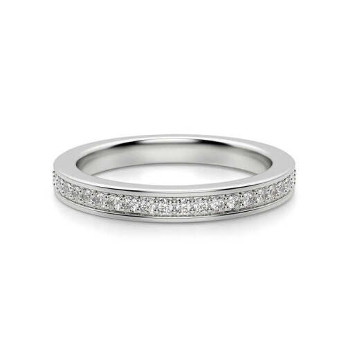 Channel Set Moissanite Half Eternity Sterling Silver Wedding Band Ring