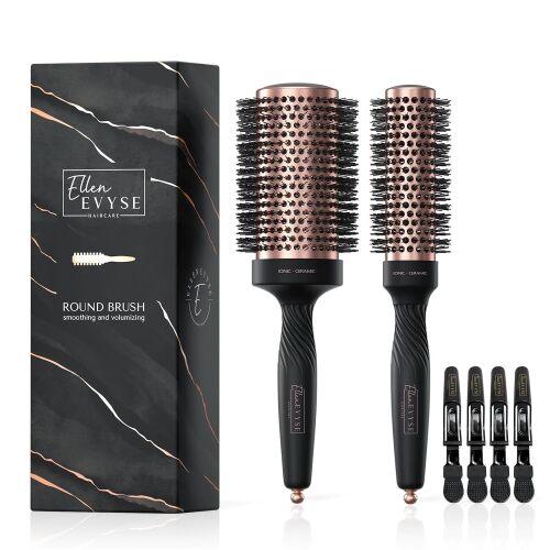 Round Brush for Blow Drying, for Straighten, Volume & Shine Ceramic Coated Barrel for Curling, Lightweight handle, Easy Grip, with 4 Hair Clips (1.3inch & 2.1inch)