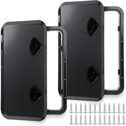 2 Pcs Marine Boat Deck Hatch 24" x 14" Boat Access Hatch & Lid, 180 Hinge Strong Recessed Handle for Marine Yacht Rv Truck Vent Accessories, Easy to Install (Black)