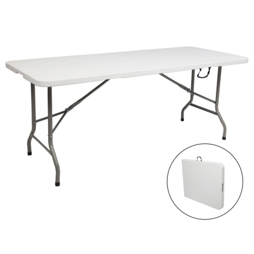 BaytoCare 6 Foot Fold-in-Half Table, White Granite