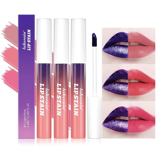 BANGFENG 3Pcs Peel-Off Lip Tint Set - Tattoo Lip Stain Kit in 3 Vibrant Colors, Long-Lasting Matte Finish, Moisturizing Peel-Off Lip Mask, Waterproof & Smudge-Proof, 24H Color Hold (3PCS, 3)