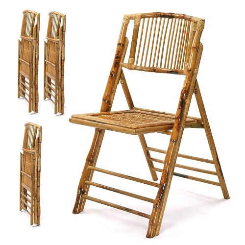 VINGLI 4-Pack Bamboo Folding Dining Wood Chairs Comfortable Seat Brown