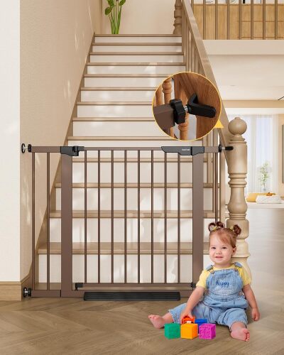 InnoTruth 29.5-40.75 in Wide Baby Gate for Stairs and Doorways, Brown, 30"Tall