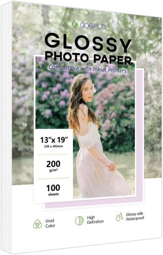 13x19 Photo Paper Glossy, Goefun 54 LB Printer Photo Paper 100 Sheets 200 GSM 13 x 19 Picture Paper for Inkjet Printer and Dye Ink