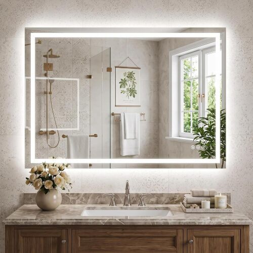 Antok 24x36 LED Bathroom Mirror with Lights, Backlit + Front Lit Vanity Mirror with CRI>90, Dimmable Anti-Fog Smart Mirror with Memory Function, 3 Color Temperatures, Shatterproof Tempered Glass, ETL