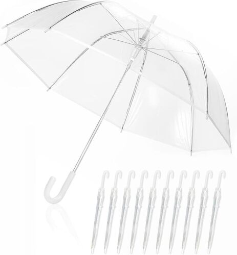 12 Pcs Wedding Umbrella Bulk,Clear Umbrellas,Umbrella with J Hook Handle,White Large Windproof Bubble Umbrella for Bride Groom Outdoor Wedding Bride Groom Photography Party Prom