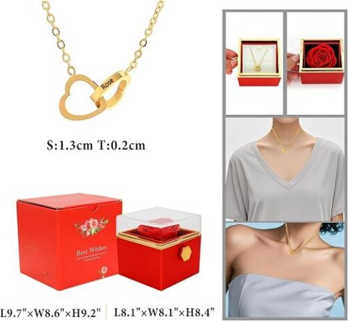 Eternal Rose Gift Box with Necklace Preserved Rose Engraved Red