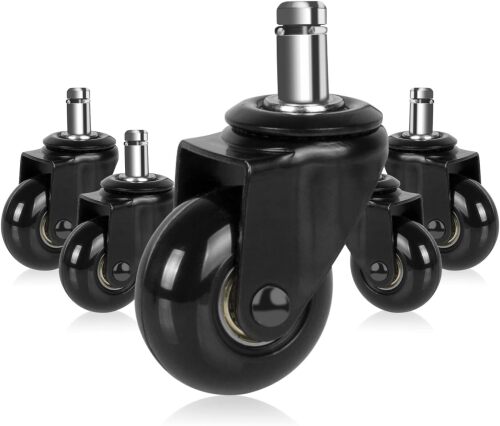 Hirate 2 inch Office Chair Caster Durable PU Wheel Replacement Set of 5 Black