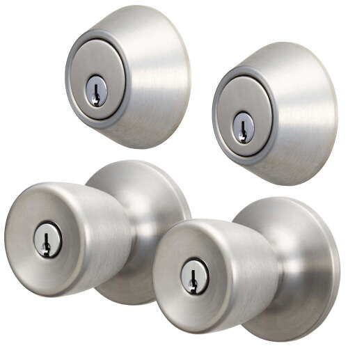Hyper Tough Keyed Entry Tulip Style Doorknob and Deadbolt Double Combo pack, Stainless Steel Finish