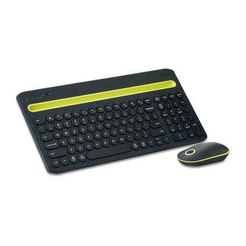 onn Multi-Device Wireless Full-Size Keyboard and 3-Button Mouse Set, Gray & Yellow