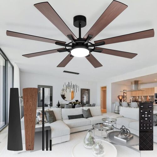Depuley 72-Inch Ceiling Fan with Light: Modern 8-Blade Walnut and Black Indoor Outdoor Fans with Remote Control Dimmable Light - Ultra Quiet DC Motor Reversible 6 Speed Timer