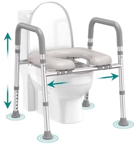 Soundfuse Toilet Seat Risers for Seniors, Raised Toilet Seat with Handles, Adjustable Height & Width, 400 lbs, Cozy Padded Elevated Toilet Seat, Fit Any Toilet