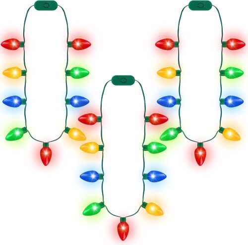 Case of Christmas Light Necklace, Colorful Glowing Necklace with 9 LED Bulbs Christmas Necklace with 3 Flash Modes, Light up Christmas Necklaces Party Favors, Ugly Sweater Festival Party Supplies Gifts