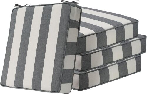 Unimatta Square Corner Seat Cushions, 17" x 16" x 2", Set of 4, Indoor Outdoor Water Repellent Universal Chair Pads with Ties for Patio Furniture, Garden Deck Dining Chairs, Gray Stripe