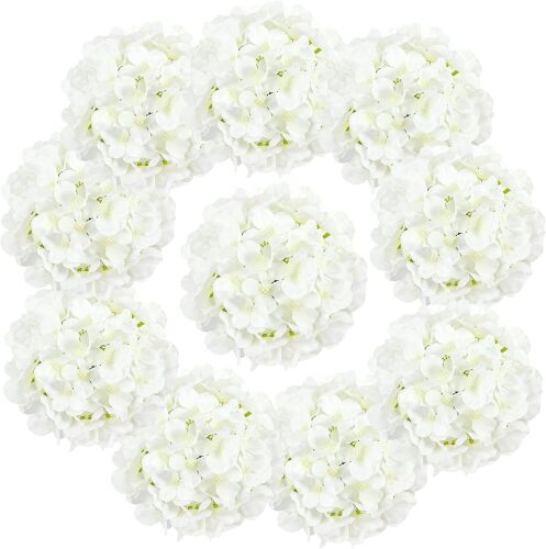 Auihiay 10PCS Hydrangea Artificial Flowers, Faux White Flowers