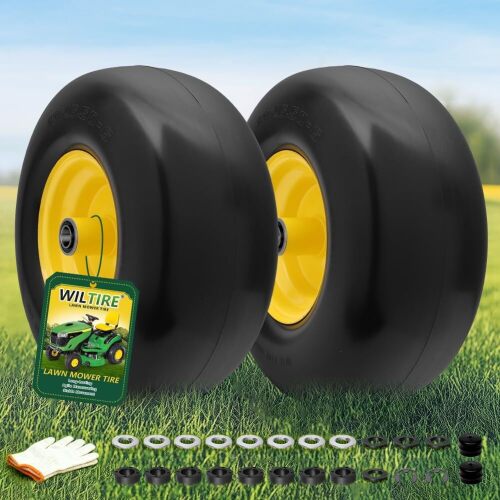 (2 Pack) 13x6.50-6 Flat Free Front Lawn Mower Tires and Wheel 13x6.5-6 Zero Turn LawnMower Tires, Solid Tractor Turf Tire,5.5"-8" Centered Hub, 3/4" or 5/8" or 1/2" Bearings