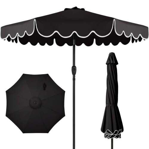 9ft Patio Market Umbrella, Scallop Trim, UV-Fade-Resistant, Crank & Tilt