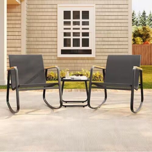 3 Piece Patio Bistro Set, Textilene Rocking Chairs for Porch, Green