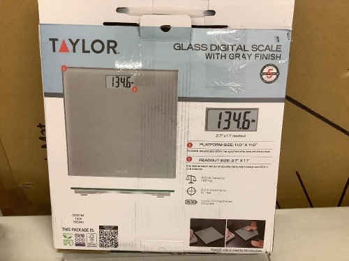 Taylor 11.0" x 11.0" Digital Glass Body Weight Scale Battery Powered, FSA HSA Eligible, 350 lb Capacity, Gray
