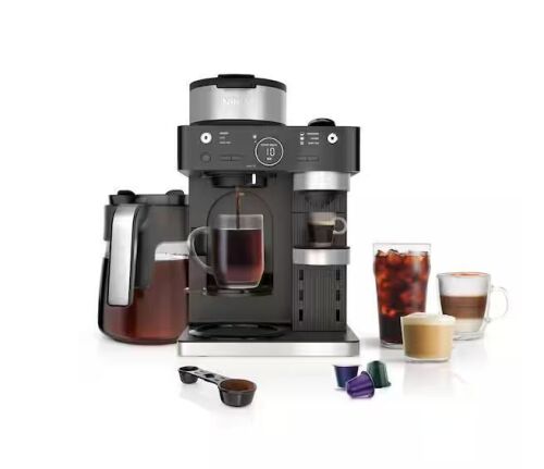 NINJA Espresso and Coffee System, Single-Serve and Nespresso Capsule Compatible, 12- Cup Black Stainless Steel Coffee Maker