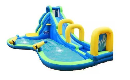 Green Oxford Cloth Kids Inflatable Water Park Bounce House with Slide Climbing Wall Splash Pool 95.5 in. x 188 in.