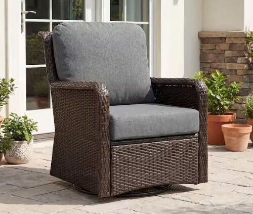Hand-Woven PE Rattan Wicker Swivel Patio Arm Chair with Thickened Olefin Fabric Cushions, 360° Swivel