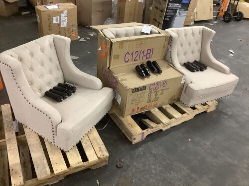 Lot of (3) Boyel Living Beige Linen Side Chair with Button Tufting