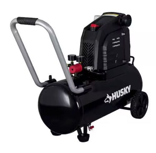 Husky 8 Gal. 150 PSI Portable Electric Oil-Free Horizontal Hotdog Air Compressor with Rubber Wheels and 1-Quick Coupler