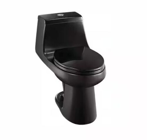 Glacier Bay McClure 12 inch Rough In One-Piece 1.1 GPF/1.6 GPF Dual Flush Elongated Toilet in Black Seat Included