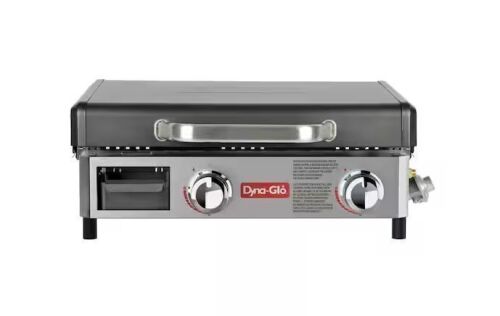 Dyna-Glo 2-Burner Portable Propane Gas Flat Top Griddle Grill in Black and Stainless Steel with Lid