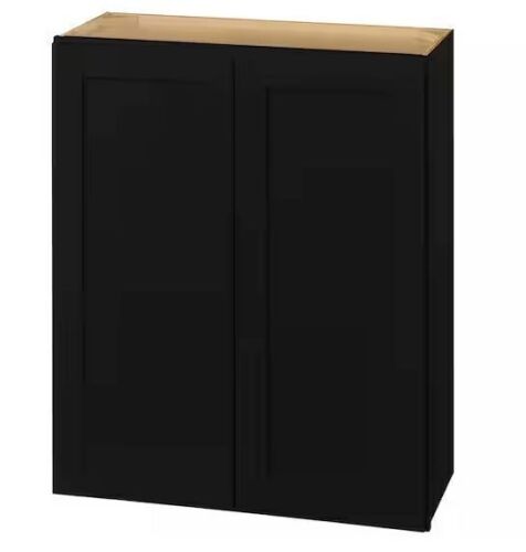 Hampton Bay Avondale 30 in. W x 12 in. D x 36 in. H Ready to Assemble Plywood Shaker Wall Kitchen Cabinet in Raven Black