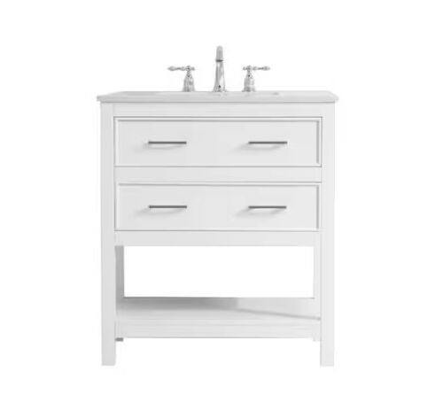 Timeless Home Risette 30 in. W x 19 in. D x 34 in. H Single Bathroom Vanity in White with Calacatta Engineered Stone - Small Blemishes on Top