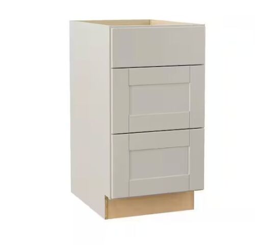 Hampton Bay Shaker 18 in. W x 24 in. D x 34.5 in. H Assembled 3 Drawer Base Kitchen Cabinet in Dove Gray