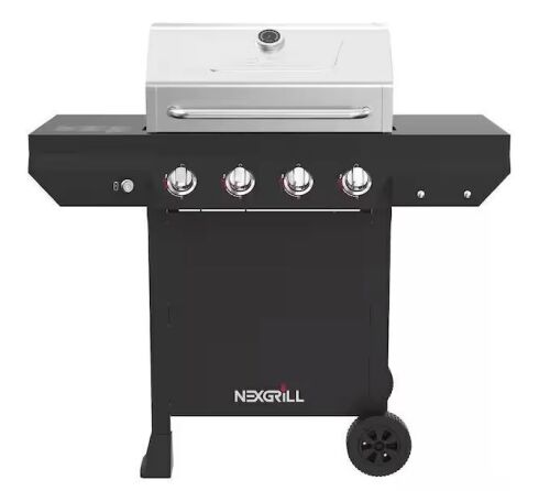 Nexgrill 4-Burner Propane Gas Grill in Black with Stainless Steel Main Lid - Dented Lid